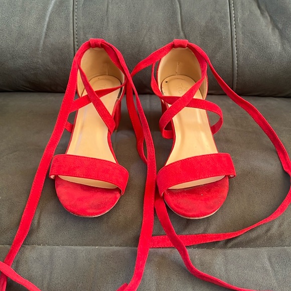 8.5, red, lace up heels - Picture 1 of 2